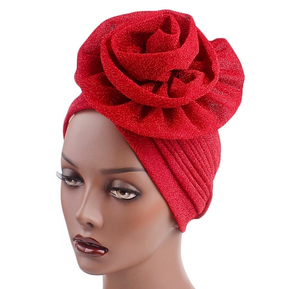 Gorgeous sparkle metallic flower turban hat cloche in bright red NEW - Picture 2 of 6